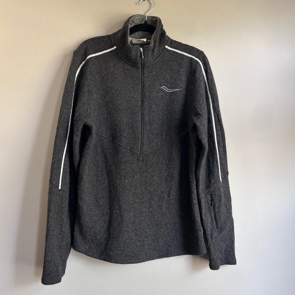 Saucony Mens Wool Blend 1/4 Zip Running Pullover Gray SA81023-BK Small